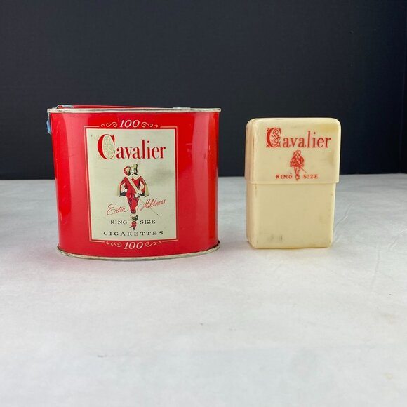 Vintage Cavalier Cigarettes Oval Tin and Cigarette Pack Holder Lot of 2 - Picture 1 of 10